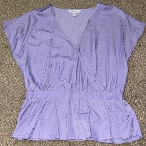 Nine West Purple Wrap Peplum Blouse